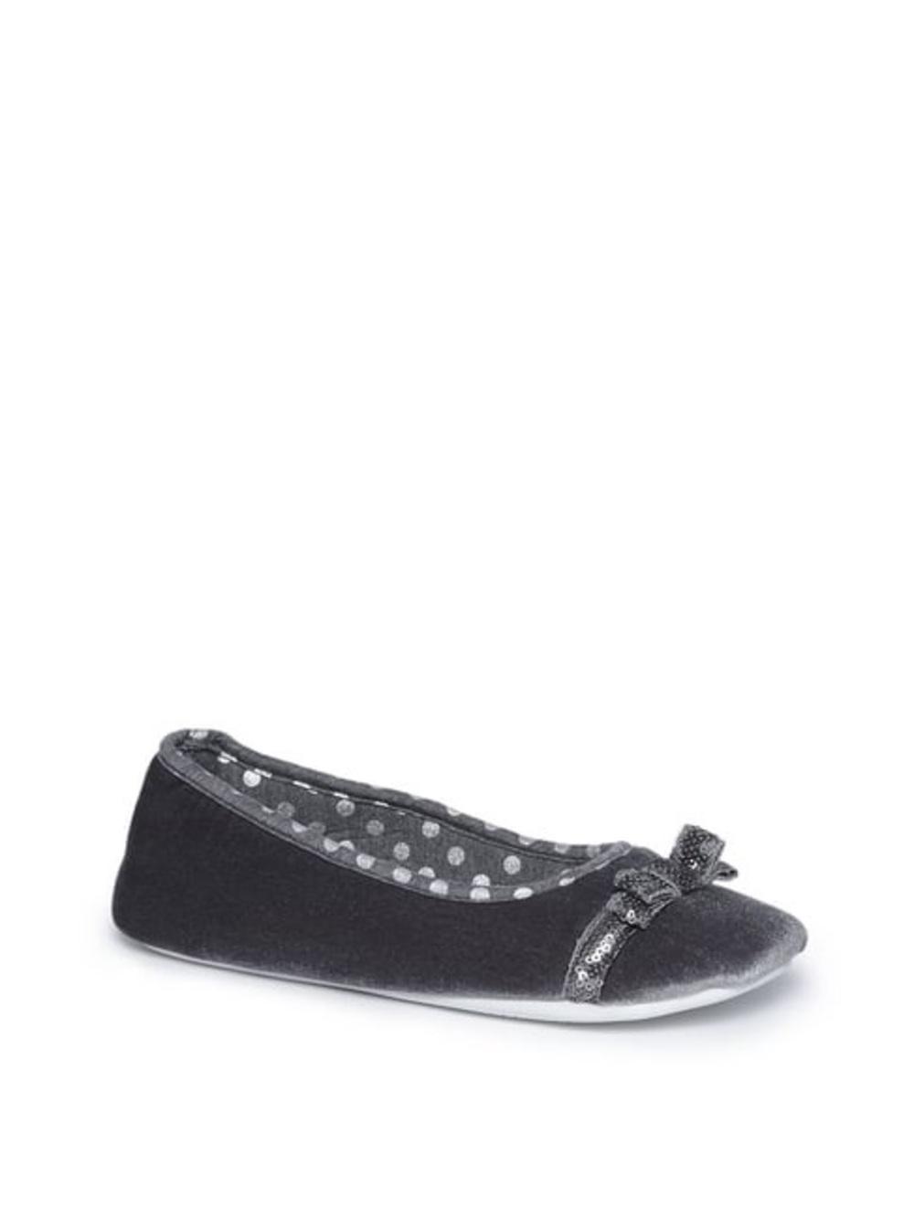 LUNA BLU Grey Velveteen Sequin Bow Slippers - Picture 4 of 5